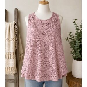 Boho Romantic Lace Tank Top Crochet Yoke 2X EVRI